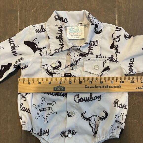 Shea Baby Cowboy Rodeo Western Snap Shirt Bodysuit Infant 3-6 Months Long Sleeve - Picture 6 of 8